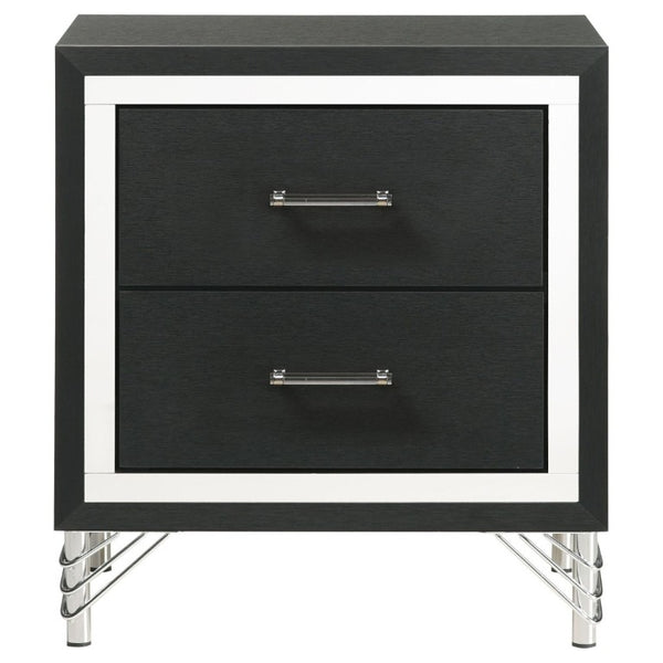 English Elm Malcolm Glam Nightstand Two Drawer Matte Black Chrome Trim Acrylic Hairpin Leg Bedside B2777P536494