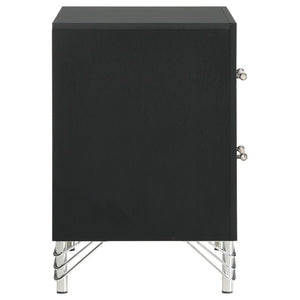 English Elm Malcolm Glam Nightstand Two Drawer Matte Black Chrome Trim Acrylic Hairpin Leg Bedside B2777P536494