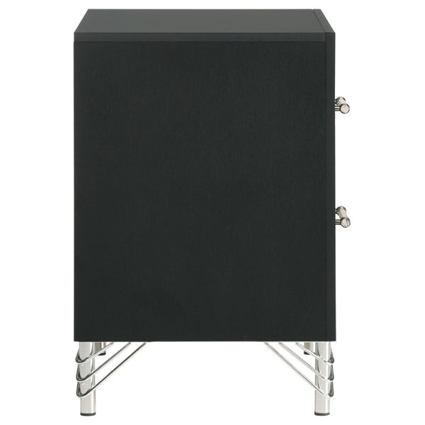 English Elm Malcolm Glam Nightstand Two Drawer Matte Black Chrome Trim Acrylic Hairpin Leg Bedside B2777P536494
