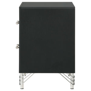 English Elm Malcolm Glam Nightstand Two Drawer Matte Black Chrome Trim Acrylic Hairpin Leg Bedside B2777P536494