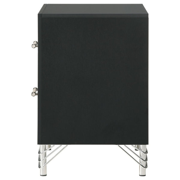 English Elm Malcolm Glam Nightstand Two Drawer Matte Black Chrome Trim Acrylic Hairpin Leg Bedside B2777P536494