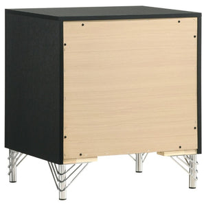 English Elm Malcolm Glam Nightstand Two Drawer Matte Black Chrome Trim Acrylic Hairpin Leg Bedside B2777P536494