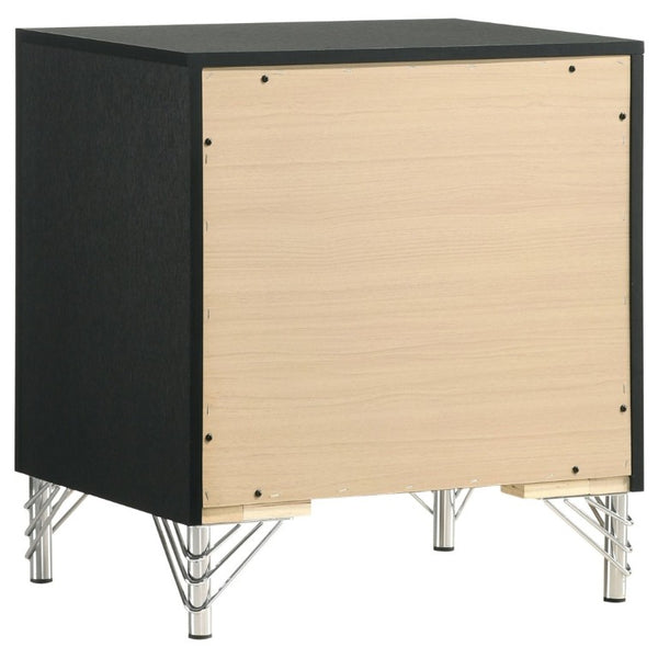 English Elm Malcolm Glam Nightstand Two Drawer Matte Black Chrome Trim Acrylic Hairpin Leg Bedside B2777P536494