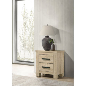 English Elm Sansome Modern Farmhouse Two Drawer Nightstand Weathered Oak Veneer Bedside Storage B2777P536496