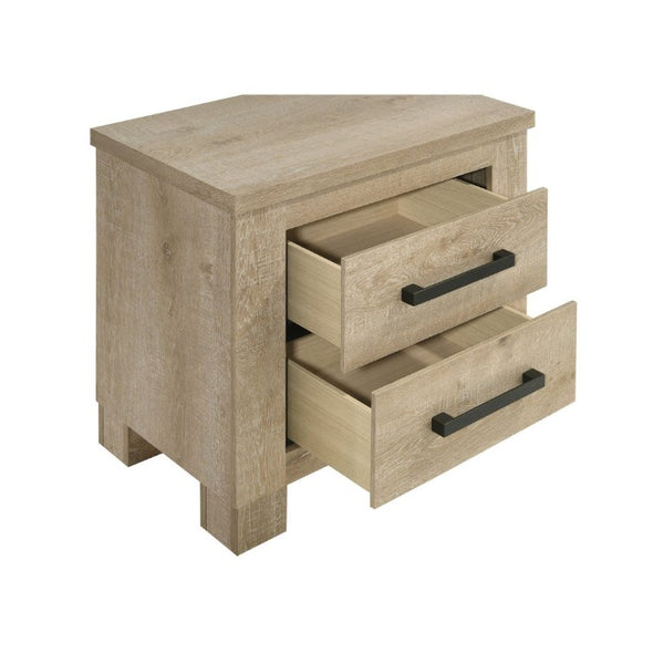 English Elm Sansome Modern Farmhouse Two Drawer Nightstand Weathered Oak Veneer Bedside Storage B2777P536496