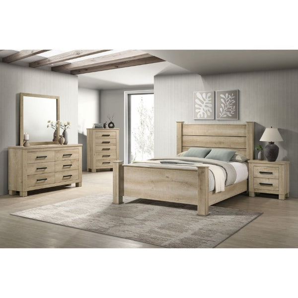 English Elm Sansome Modern Farmhouse Two Drawer Nightstand Weathered Oak Veneer Bedside Storage B2777P536496
