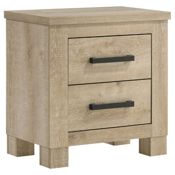 English Elm Sansome Modern Farmhouse Two Drawer Nightstand Weathered Oak Veneer Bedside Storage B2777P536496