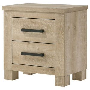 English Elm Sansome Modern Farmhouse Two Drawer Nightstand Weathered Oak Veneer Bedside Storage B2777P536496