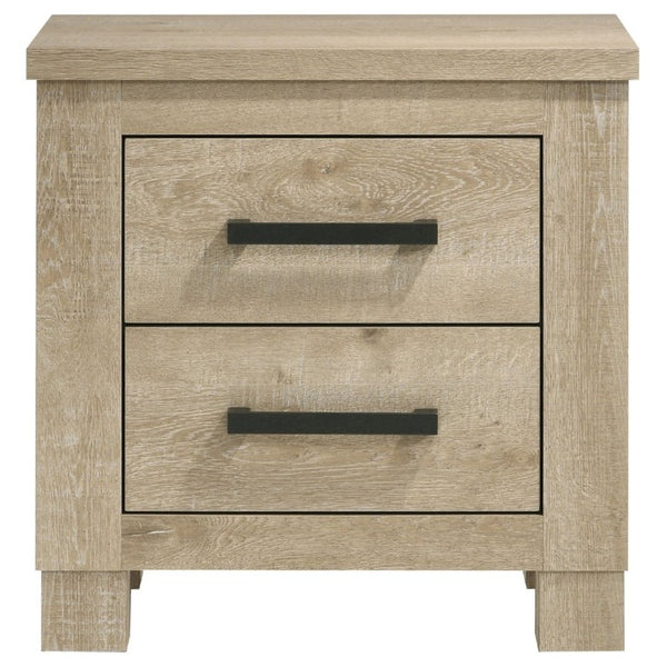 English Elm Sansome Modern Farmhouse Two Drawer Nightstand Weathered Oak Veneer Bedside Storage B2777P536496
