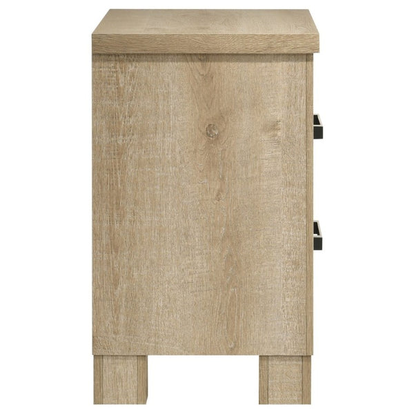 English Elm Sansome Modern Farmhouse Two Drawer Nightstand Weathered Oak Veneer Bedside Storage B2777P536496