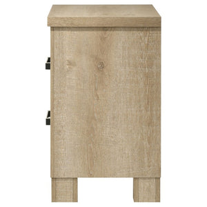 English Elm Sansome Modern Farmhouse Two Drawer Nightstand Weathered Oak Veneer Bedside Storage B2777P536496