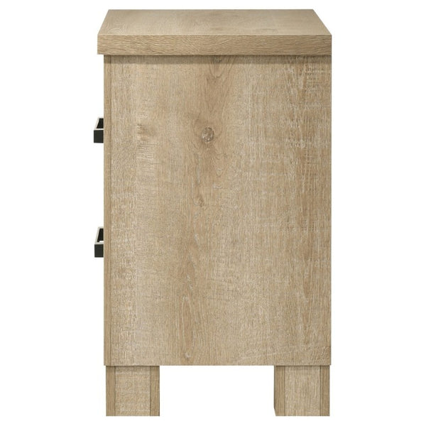 English Elm Sansome Modern Farmhouse Two Drawer Nightstand Weathered Oak Veneer Bedside Storage B2777P536496