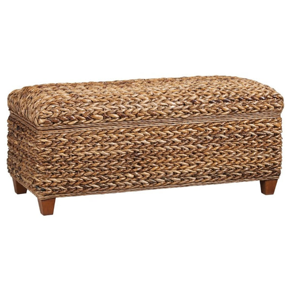 English Elm Amber Banana Leaf Woven Storage Trunk Bohemian Hinged Chest for Living Room B2777P536500