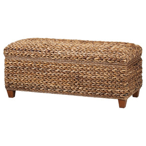 English Elm Amber Banana Leaf Woven Storage Trunk Bohemian Hinged Chest for Living Room B2777P536500