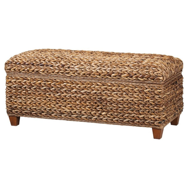 English Elm Amber Banana Leaf Woven Storage Trunk Bohemian Hinged Chest for Living Room B2777P536500