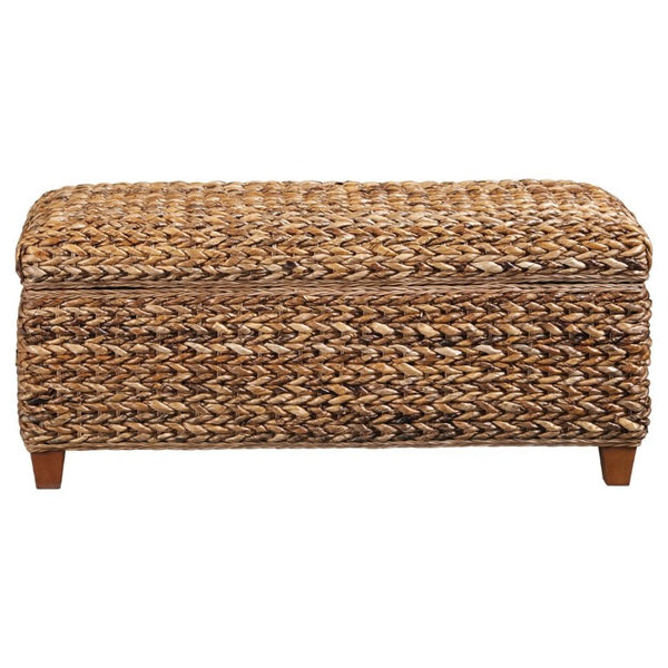 English Elm Amber Banana Leaf Woven Storage Trunk Bohemian Hinged Chest for Living Room B2777P536500