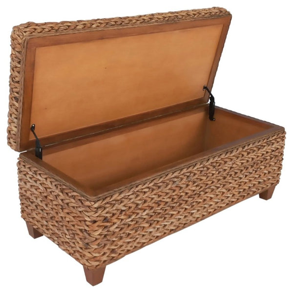 English Elm Amber Banana Leaf Woven Storage Trunk Bohemian Hinged Chest for Living Room B2777P536500