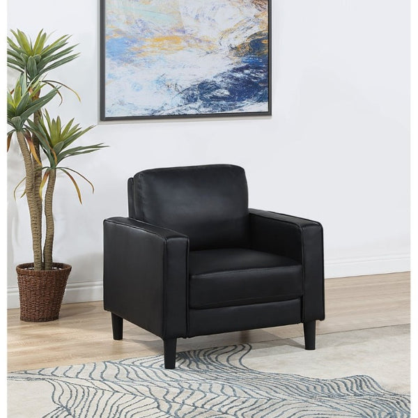 English Elm Farallone Faux Leather Track Arm Accent Chair with Tapered Legs for Modern Living Black B2777P536501