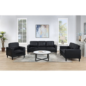 English Elm Farallone Faux Leather Track Arm Accent Chair with Tapered Legs for Modern Living Black B2777P536501
