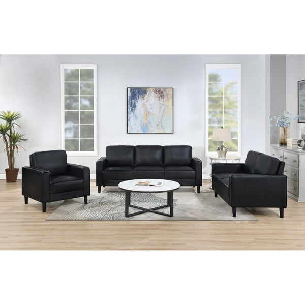 English Elm Farallone Faux Leather Track Arm Accent Chair with Tapered Legs for Modern Living Black B2777P536501