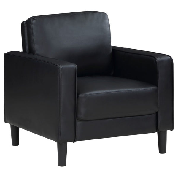 English Elm Farallone Faux Leather Track Arm Accent Chair with Tapered Legs for Modern Living Black B2777P536501
