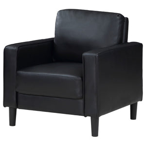 English Elm Farallone Faux Leather Track Arm Accent Chair with Tapered Legs for Modern Living Black B2777P536501