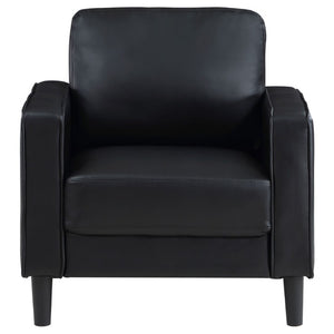 English Elm Farallone Faux Leather Track Arm Accent Chair with Tapered Legs for Modern Living Black B2777P536501