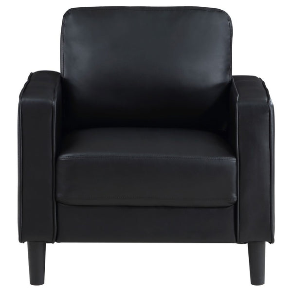 English Elm Farallone Faux Leather Track Arm Accent Chair with Tapered Legs for Modern Living Black B2777P536501
