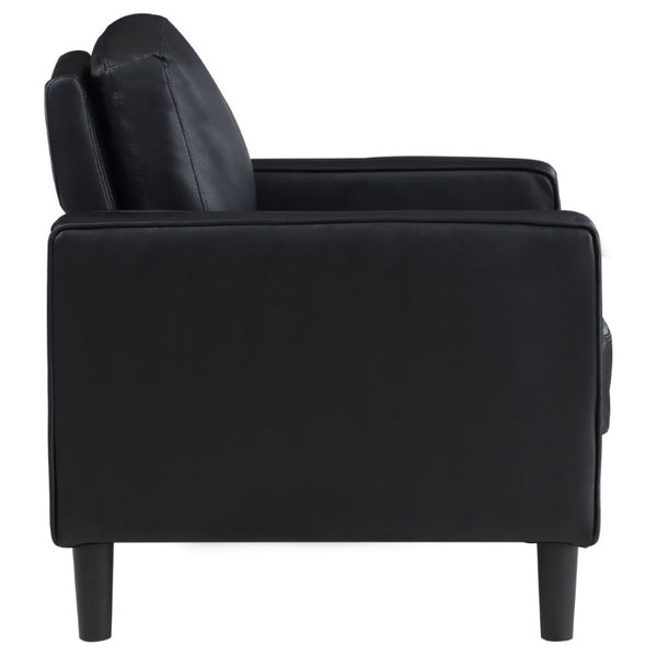 English Elm Farallone Faux Leather Track Arm Accent Chair with Tapered Legs for Modern Living Black B2777P536501