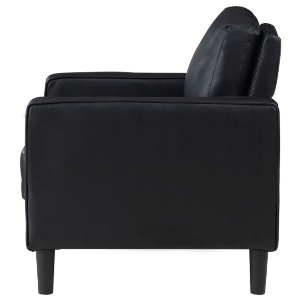 English Elm Farallone Faux Leather Track Arm Accent Chair with Tapered Legs for Modern Living Black B2777P536501
