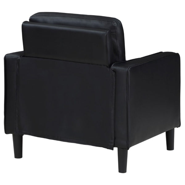 English Elm Farallone Faux Leather Track Arm Accent Chair with Tapered Legs for Modern Living Black B2777P536501