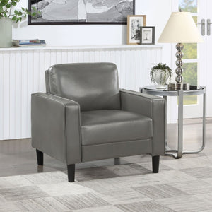 English Elm Farallone Faux Leather Track Arm Accent Chair with Tapered Legs for Modern Living Grey B2777P536502
