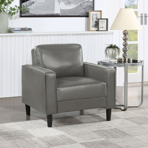 English Elm Farallone Faux Leather Track Arm Accent Chair with Tapered Legs for Modern Living Grey B2777P536502