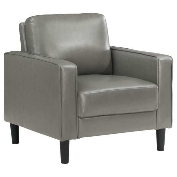 English Elm Farallone Faux Leather Track Arm Accent Chair with Tapered Legs for Modern Living Grey B2777P536502