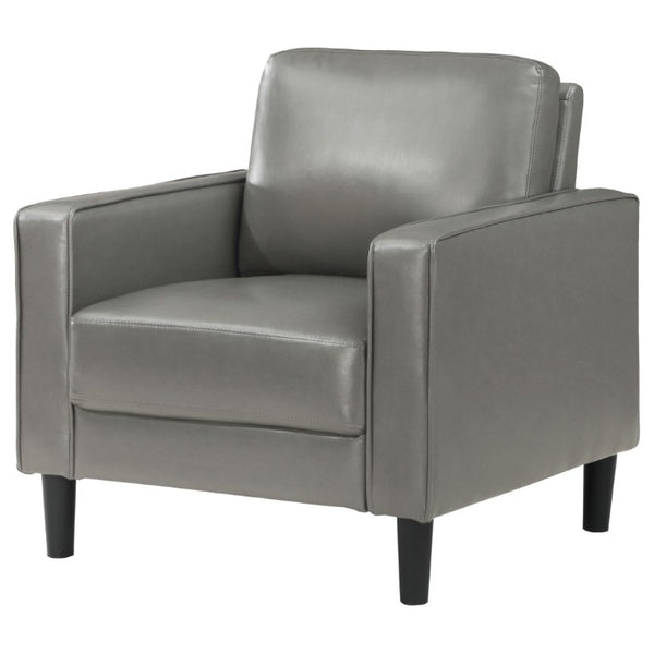 English Elm Farallone Faux Leather Track Arm Accent Chair with Tapered Legs for Modern Living Grey B2777P536502