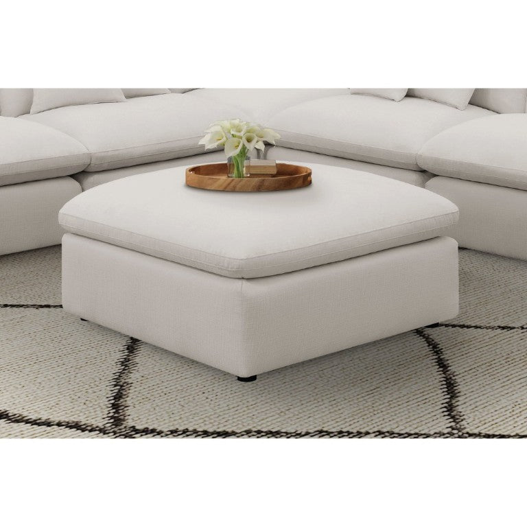 English Elm Hobson Square Ivory Fabric Ottoman Plush Cushioned Seat for Contemporary Living Rooms B2777P536504