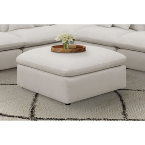 English Elm Hobson Square Ivory Fabric Ottoman Plush Cushioned Seat for Contemporary Living Rooms B2777P536504