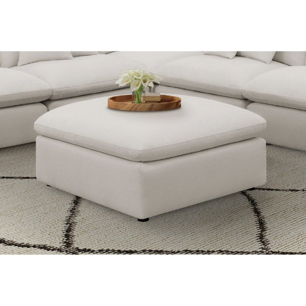 English Elm Hobson Square Ivory Fabric Ottoman Plush Cushioned Seat for Contemporary Living Rooms B2777P536504