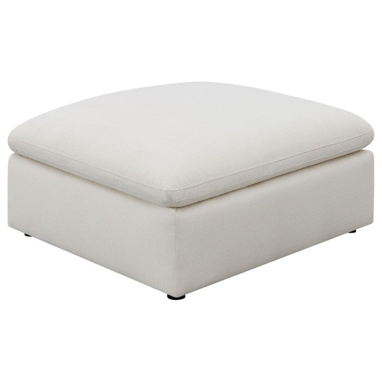 English Elm Hobson Square Ivory Fabric Ottoman Plush Cushioned Seat for Contemporary Living Rooms B2777P536504