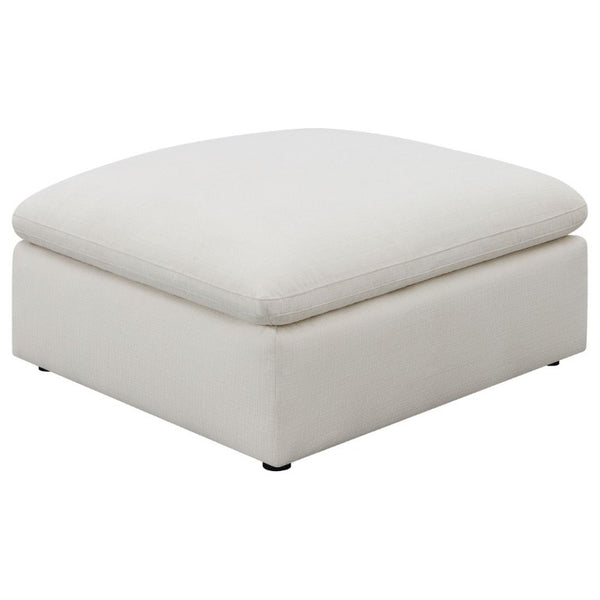 English Elm Hobson Square Ivory Fabric Ottoman Plush Cushioned Seat for Contemporary Living Rooms B2777P536504