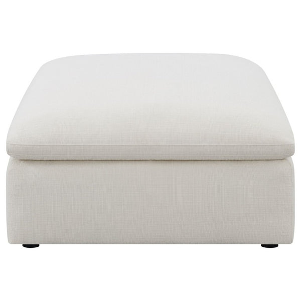 English Elm Hobson Square Ivory Fabric Ottoman Plush Cushioned Seat for Contemporary Living Rooms B2777P536504