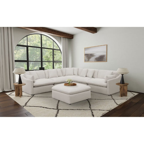 English Elm Hobson Square Ivory Fabric Ottoman Plush Cushioned Seat for Contemporary Living Rooms B2777P536504