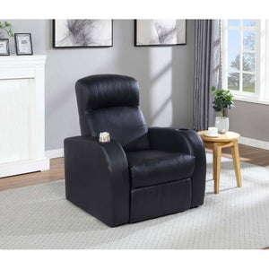 English Elm Black Top Grain Leather Recliner with Cup Holder for Home Theater Seating B2777P536505