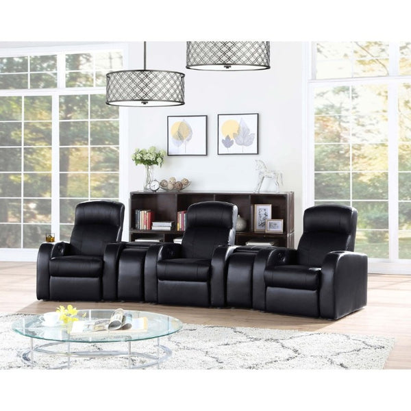 English Elm Black Top Grain Leather Recliner with Cup Holder for Home Theater Seating B2777P536505