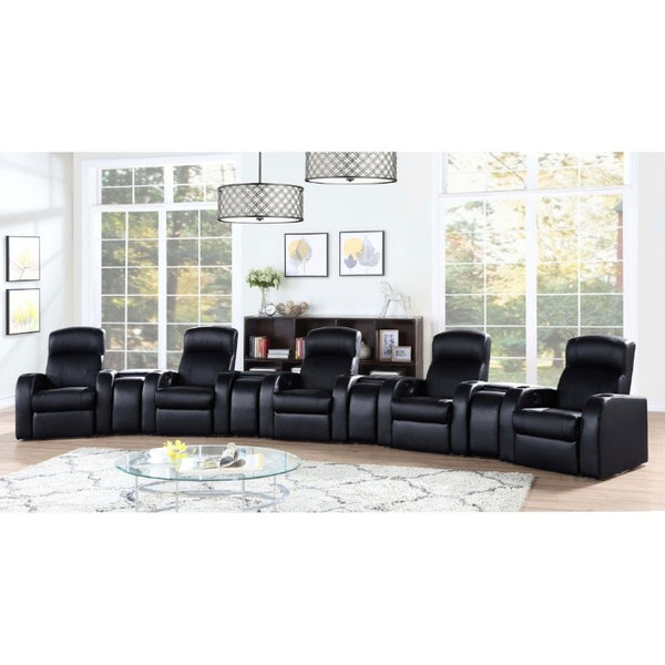 English Elm Black Top Grain Leather Recliner with Cup Holder for Home Theater Seating B2777P536505