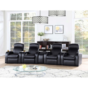 English Elm Black Top Grain Leather Recliner with Cup Holder for Home Theater Seating B2777P536505
