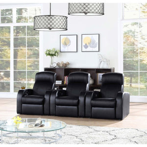 English Elm Black Top Grain Leather Recliner with Cup Holder for Home Theater Seating B2777P536505