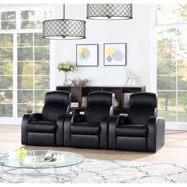 English Elm Black Top Grain Leather Recliner with Cup Holder for Home Theater Seating B2777P536505