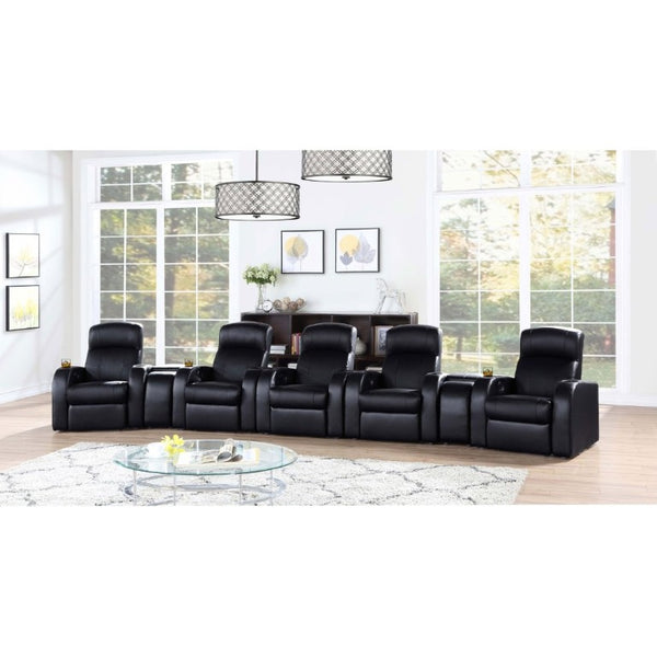 English Elm Black Top Grain Leather Recliner with Cup Holder for Home Theater Seating B2777P536505