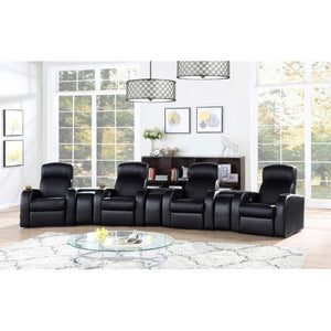 English Elm Black Top Grain Leather Recliner with Cup Holder for Home Theater Seating B2777P536505